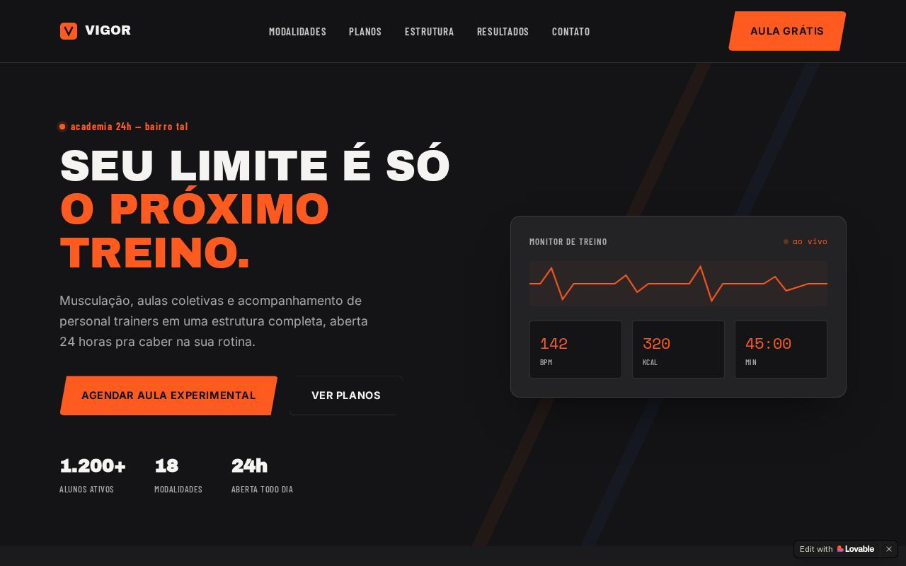 Página principal do site de Academia