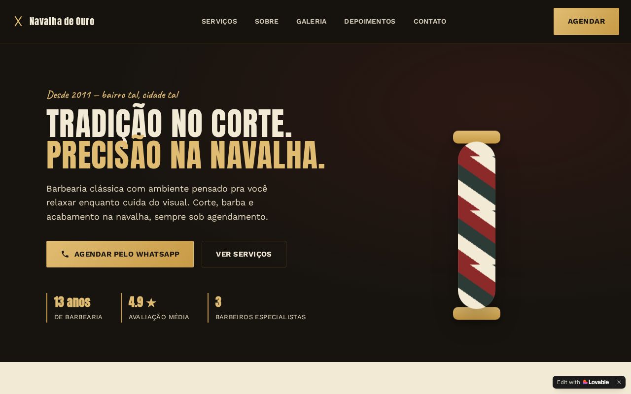 Página principal do site de Barbearia