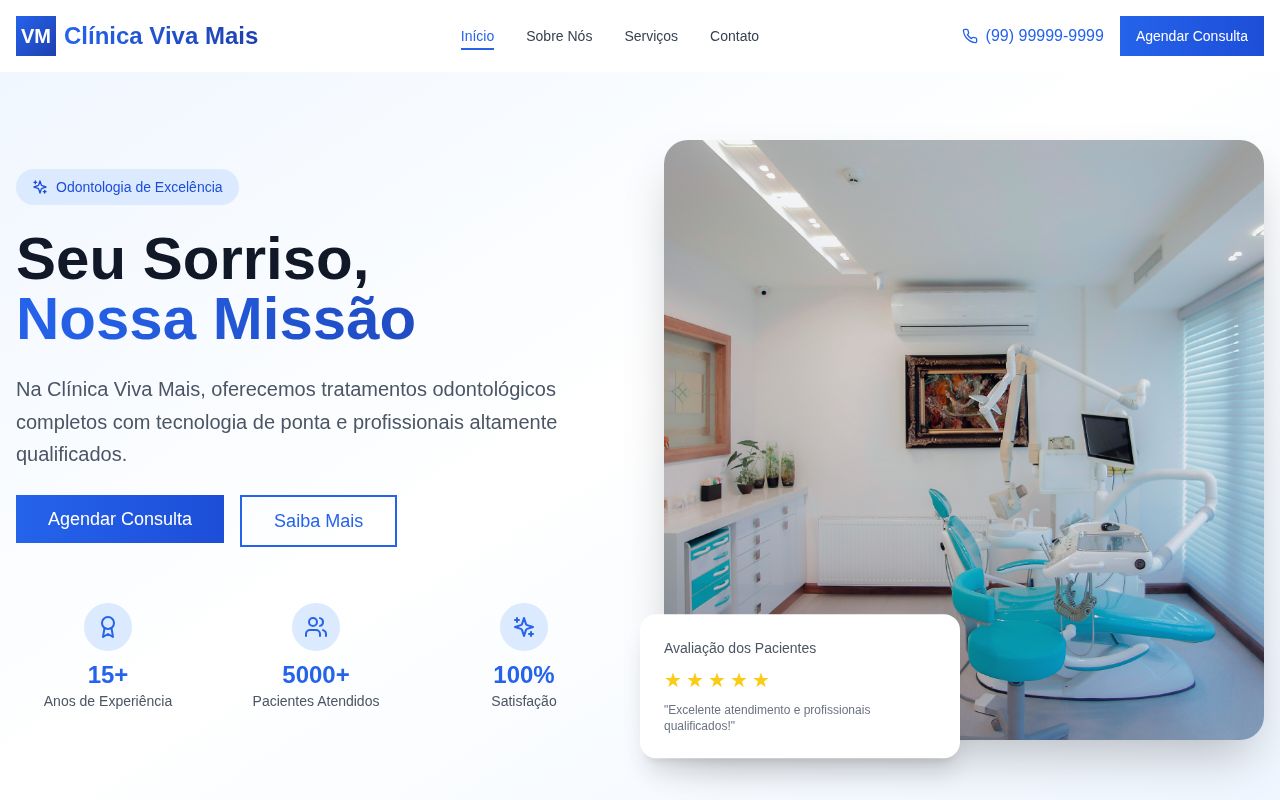 Página principal do site de Clínica Odontológica