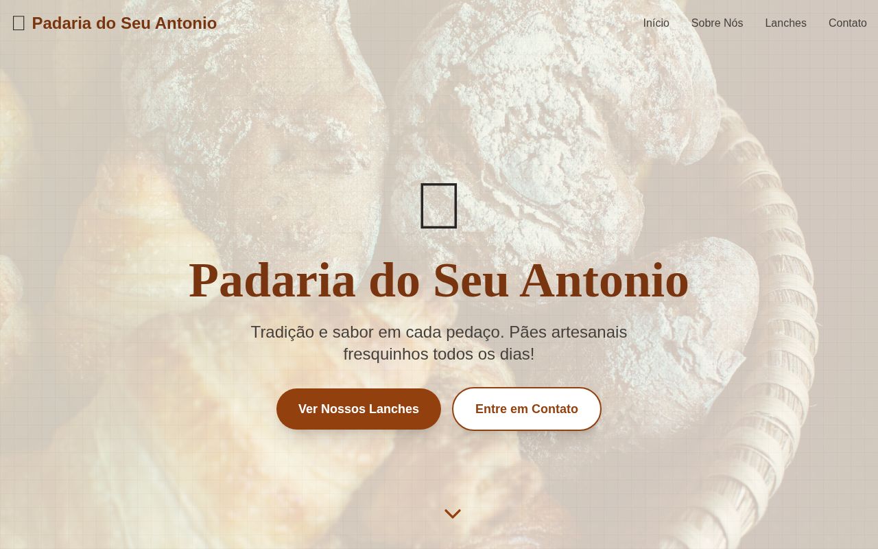 Página principal do site de Padaria