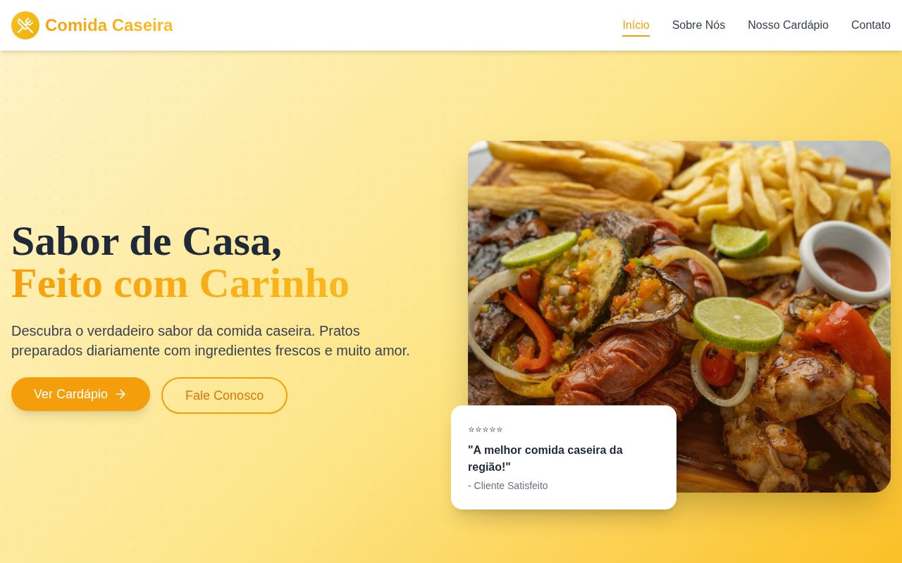 Página principal do site de Restaurante