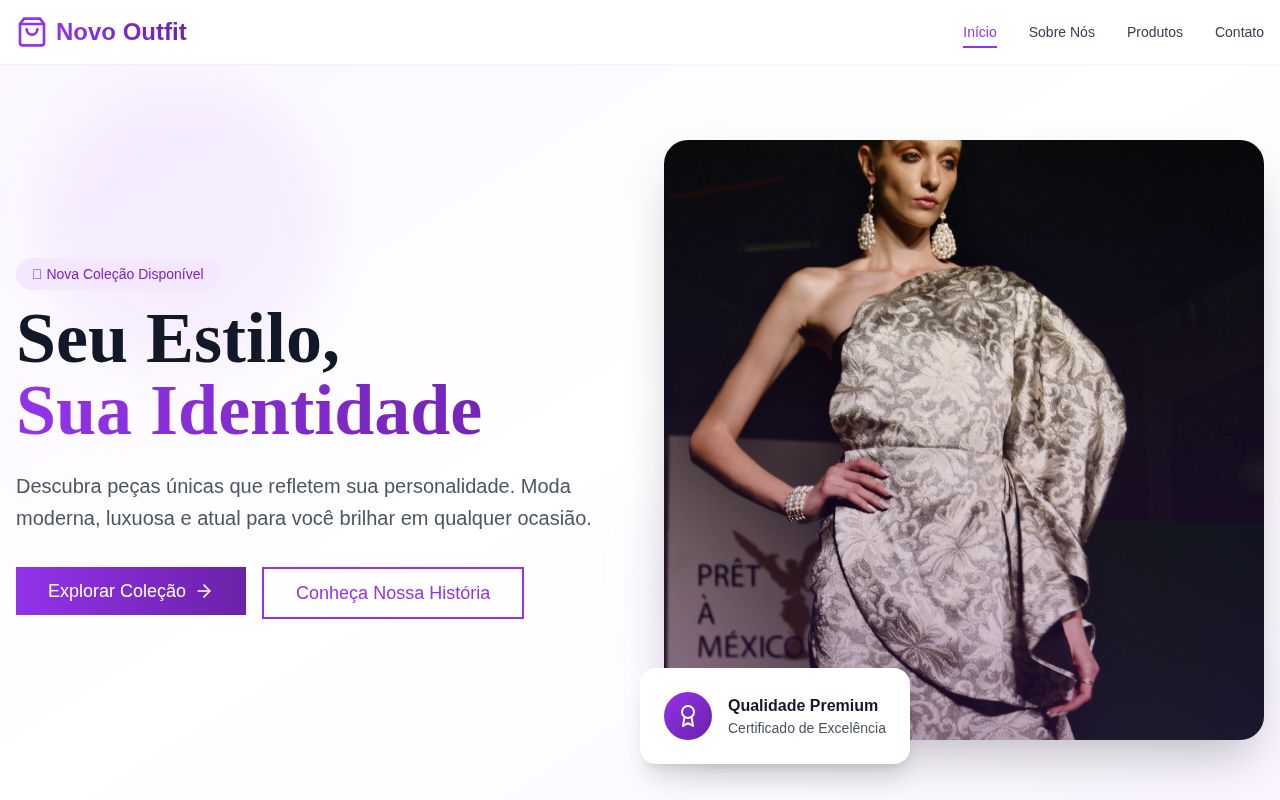 Página principal do site de Loja de Roupas