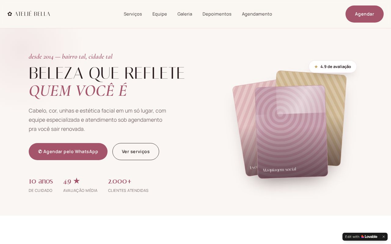 Página principal do site de Salão de Beleza